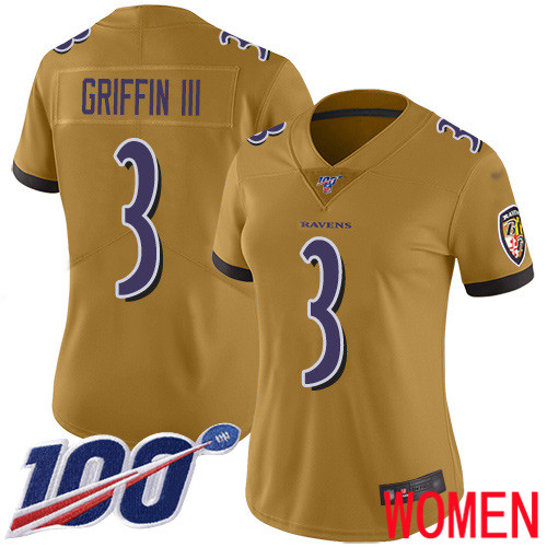Baltimore Ravens Limited Gold Women Robert Griffin III Jersey NFL Football #3 100th Season Inverted Legend->youth nfl jersey->Youth Jersey